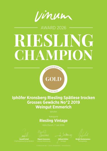Riesling Champion GOLD Urkunde